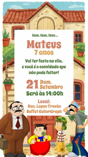 Convite de Aniversário da Turma do Chaves Editável Online