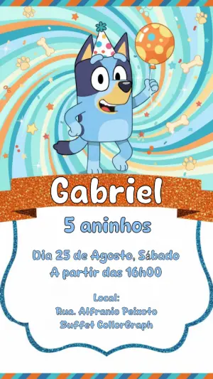Convite de Aniversário Bluey Colorido para Editar Online