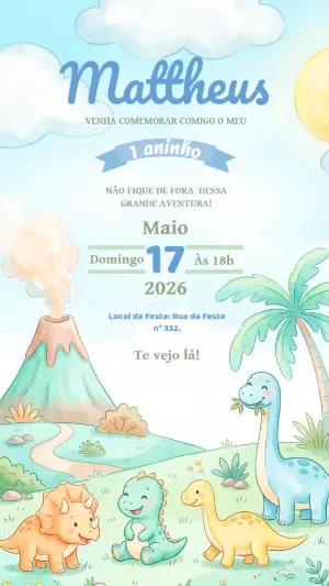 Invitación de cumpleaños Dinosaurio – Estático – Alegria no ar