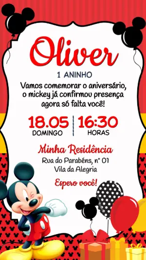 Mickey Mouse Birthday Invitation – Static – Festôu Convites