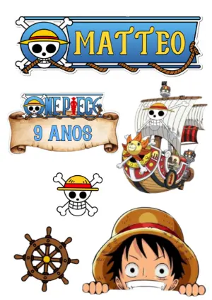 Topo de Bolo One Piece Editável para Aniversário Infantil
