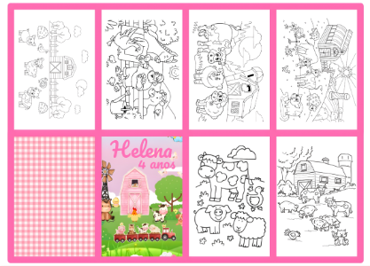 Lembrancinha Livro de Colorir Fazendinha Rosa Modelo Editável