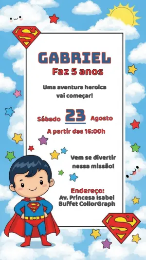 Convite de Aniversário Superman Fofo para Editar Online