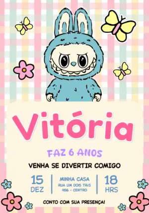 Convite Digital Aniversário Infantil Labubu Editável