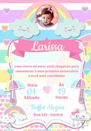Convite Aniversário Chuva de Amor com Foto para Editar Online