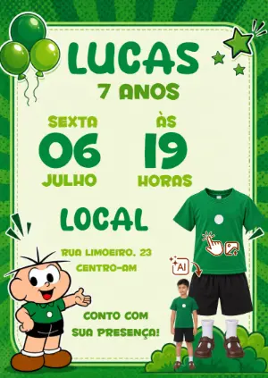 Vire o Cebolinha! Convite de Aniversário com Foto IA Editável