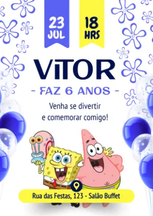 Convite de Aniversário Bob Esponja para Editar Online