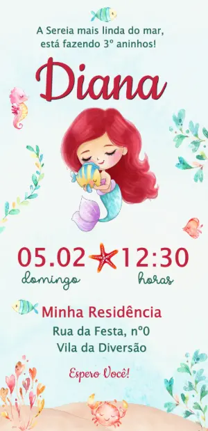 Convite de Aniversário Pequena Sereia Baby Editável