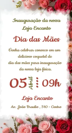 Convite de Inauguração de Loja Floral Dia das Mães Editável