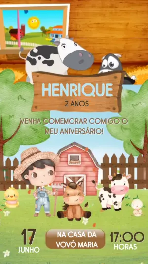Vídeo Convite de Aniversário Fazendinha para Editar