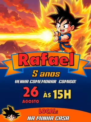 Convite de Aniversário Dragon Ball com Goku para Editar