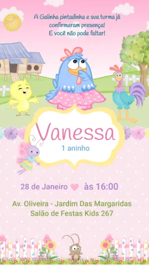 Convite Animado Galinha Pintadinha Colorido para Editar