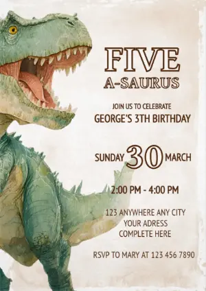 Watercolor T-Rex Dinosaur Birthday Invitation | Editable Template