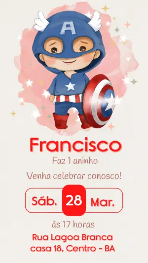 Convite Digital Capitão América Infantil Editável