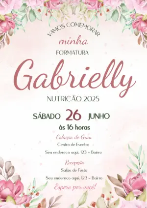 Convite de Formatura Floral Delicado para Editar Online
