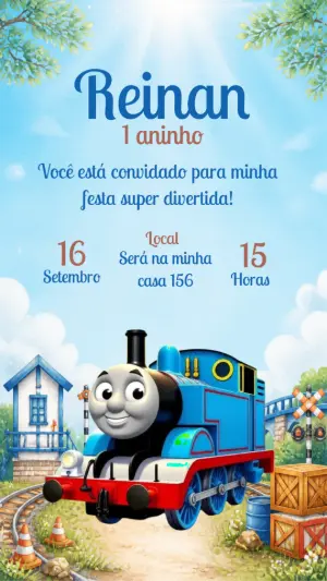 Convite de Aniversário Thomas e Seus Amigos Editável
