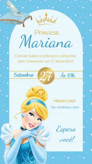 Convite de Aniversário Princesa Cinderela Editável