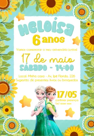 Convite Aniversário Frozen Fever com Girassóis para Editar