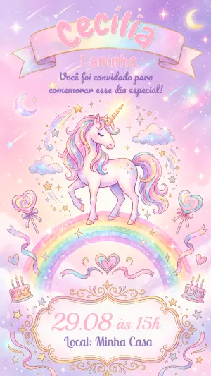 独角兽生日邀请函 – 静态 – Alegria no ar