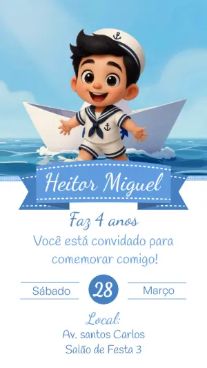Convite de Aniversário Infantil Marinheiro Modelo Editável