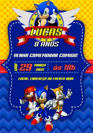 Convite de Aniversário Sonic e Turma para Editar Online