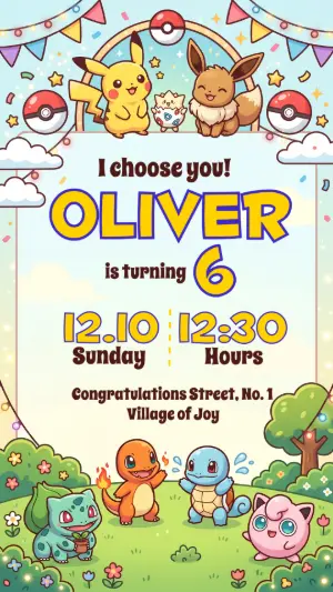 Cute Pokémon Birthday Invitation | Editable Digital Template