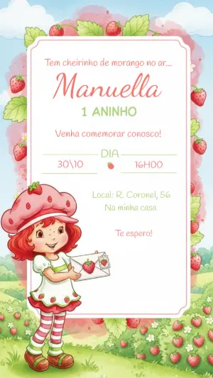 Convite Aniversário Moranguinho Clássica para Editar Online