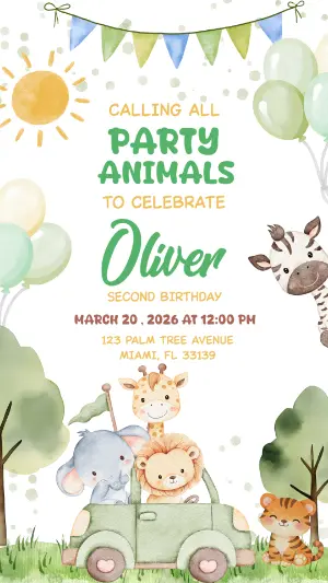 Editable Safari Animals Birthday Invitation Template