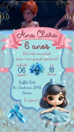 Convite Animado Aniversário Bailarina para Editar Online