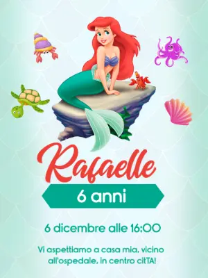 Invito digitale compleanno La Sirenetta Ariel editabile