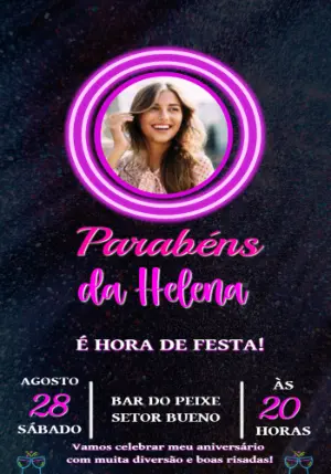 Convite Animado de Aniversário Neon com Foto para Editar Online