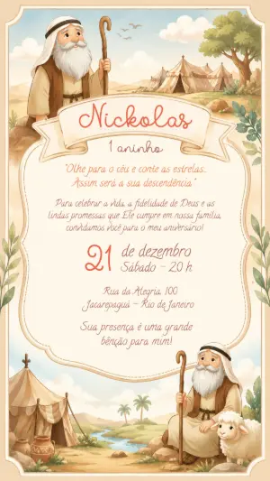 Convite Digital Abraão para Aniversário e Batizado Editável