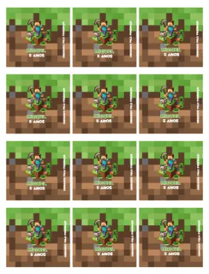 Adesivo para Bala Personalizada Minecraft Editável para Aniversário