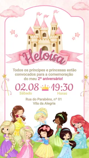 Invitación de cumpleaños Princesas – Estático – Festôu Convites