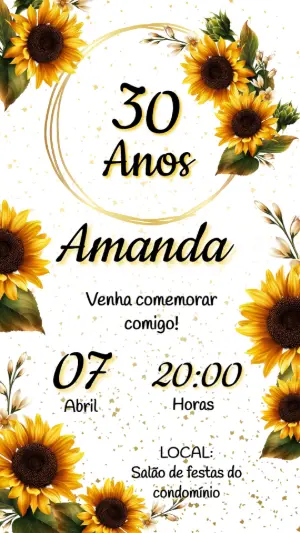 Convite de Aniversário Girassol para Editar Online