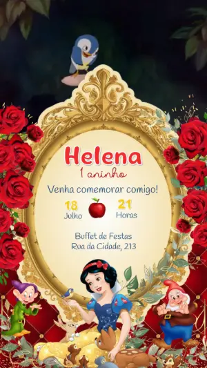 Convite Animado Aniversário Branca de Neve para Editar Online