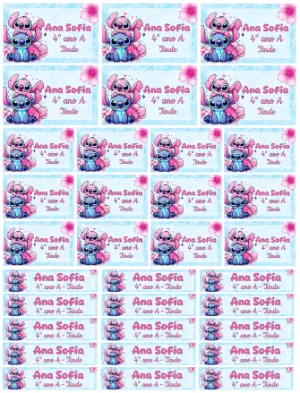 Etiqueta Escolar Stitch e Angel Fofa e Colorida para Editar