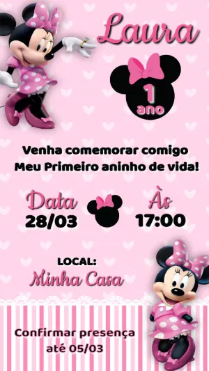 Convite de Aniversário Minnie Rosa Infantil Editável
