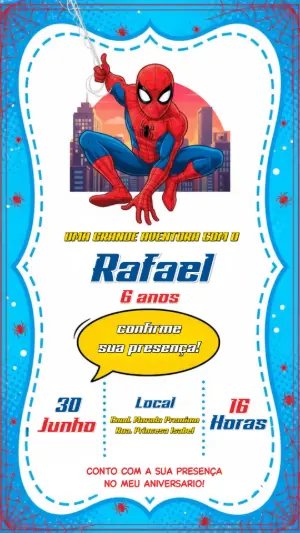 Convite Digital Editável Aniversário Infantil Homem-Aranha