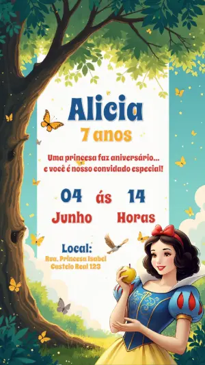 Convite de Aniversário Branca de Neve para Editar Online