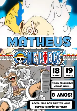 Convite Animado Aniversário One Piece Luffy para Editar Online