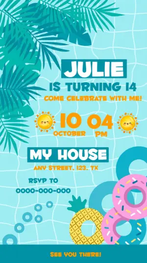Colorful Pool Party Birthday Invitation | Editable Template