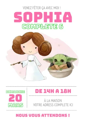 Invitation Anniversaire Fille Thème Star Wars à Modifier