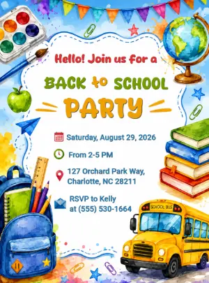 Editable Back to School Party Invitation