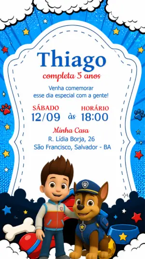 Convite de Aniversário Patrulha Canina Editável