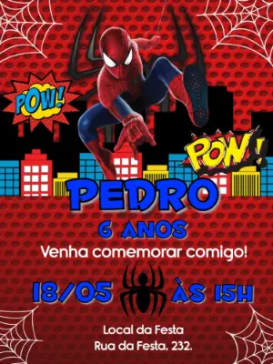 Convite Animado Aniversário Homem Aranha para Editar Online