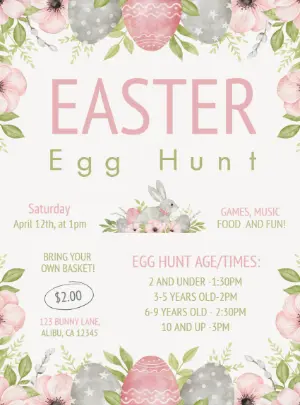 Editable Easter Egg Hunt Flyer with Watercolor Flowers