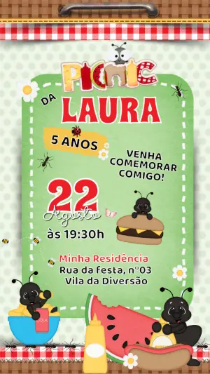 Convite de Aniversário Piquenique Divertido para Editar