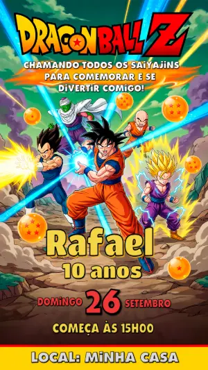 Convite de Aniversário Dragon Ball Z Editável para Festa Infantil