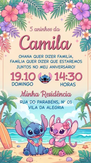 Invitación de cumpleaños Stitch – Estático – Festôu Convites